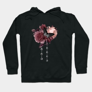 Burgundy and blush roses with silver pearls Hoodie